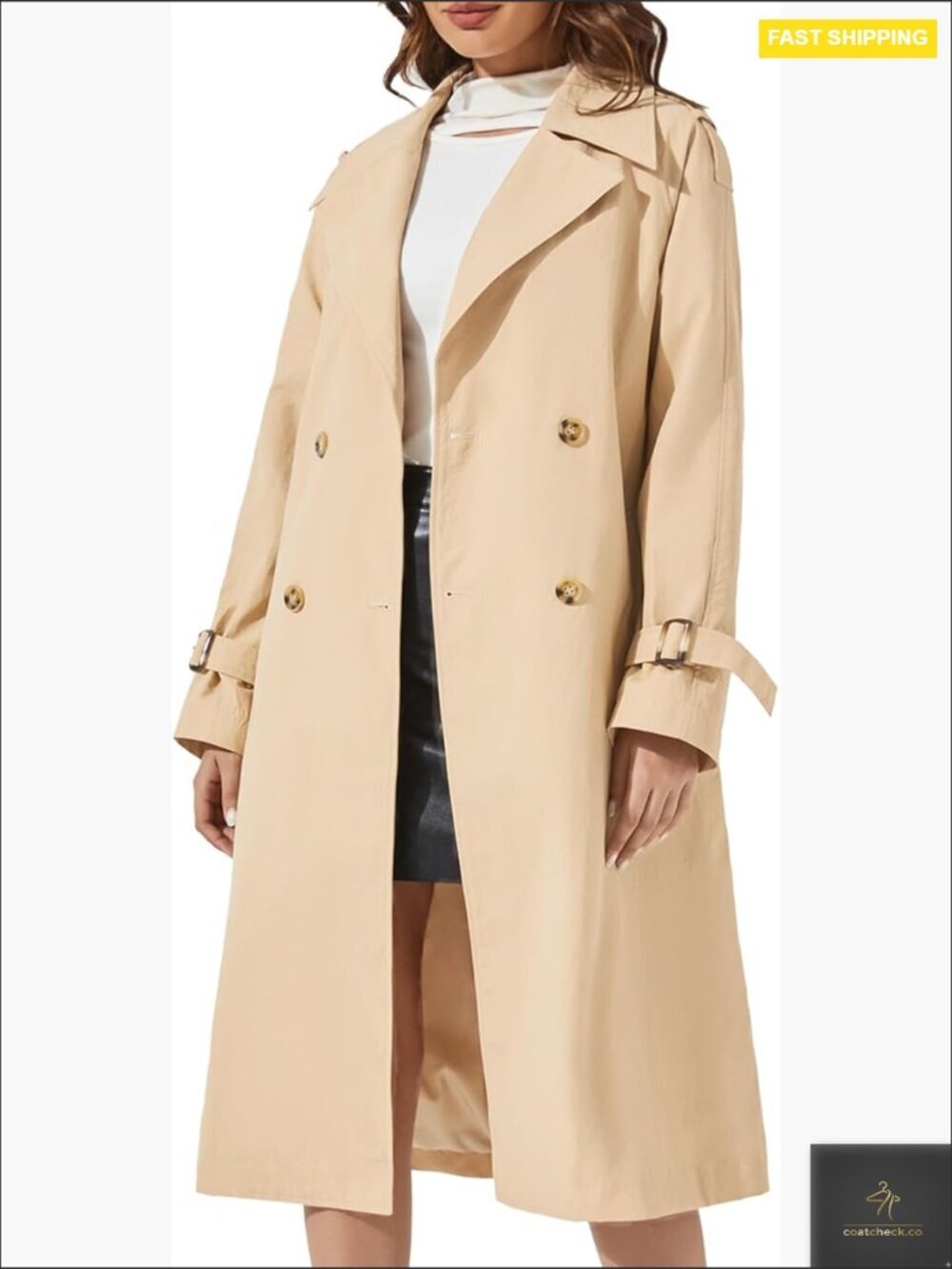 Double Breasted Long Trench Coat Classic Windproof Lapel Belted Elegant